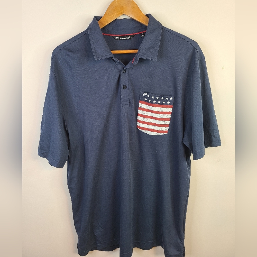 Travis Mathew- Short Sleeve Polo - SIZE XL - Red White Blue USA Summer Golf
